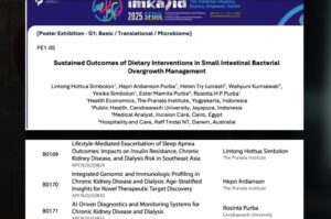 Conference poster slide showing the study title 'Sustained Outcomes of Dietary Interventions in Small Intestinal Bacterial Overgrowth Management' with author list and affiliations; IMKA 2025 Seoul branding at top.