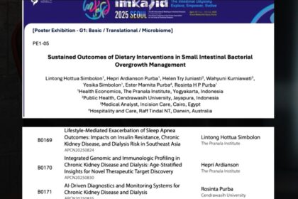 Conference poster slide showing the study title 'Sustained Outcomes of Dietary Interventions in Small Intestinal Bacterial Overgrowth Management' with author list and affiliations; IMKA 2025 Seoul branding at top.